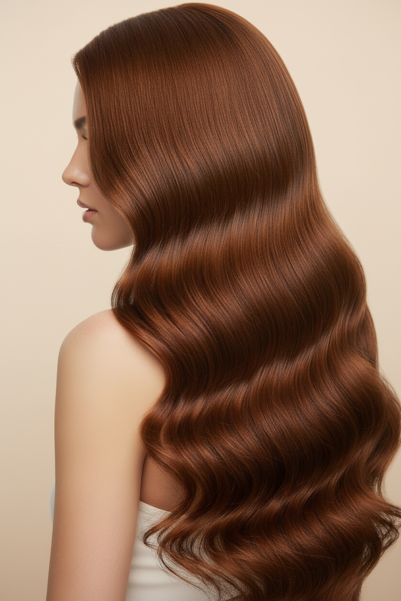 Close-up studio portrait with warm beige background